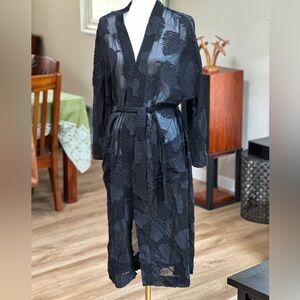 Aritzia Wilfred Durant Black Floral sheer Burn out  tie front Robe